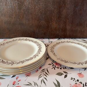 Cream Dinner Plates with Brown Floral Design